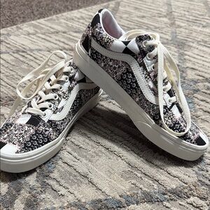 Vans Black and White Floral Women's Sneakers